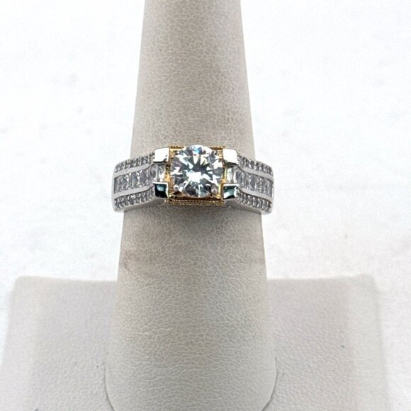 Estate Sterling Silver 925 CZ Engagement Ring Size 7 Round Cut Band 6.7g - Picture 1 of 8